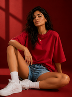 Cotton Boxy Fit T-Shirt - Red Color