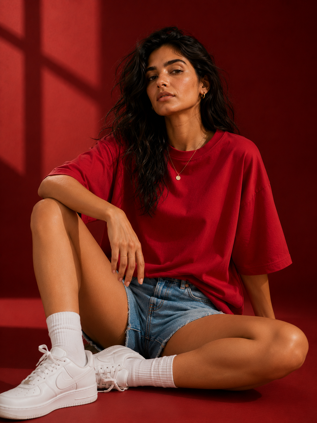 Cotton Boxy Fit T-Shirt - Red Color