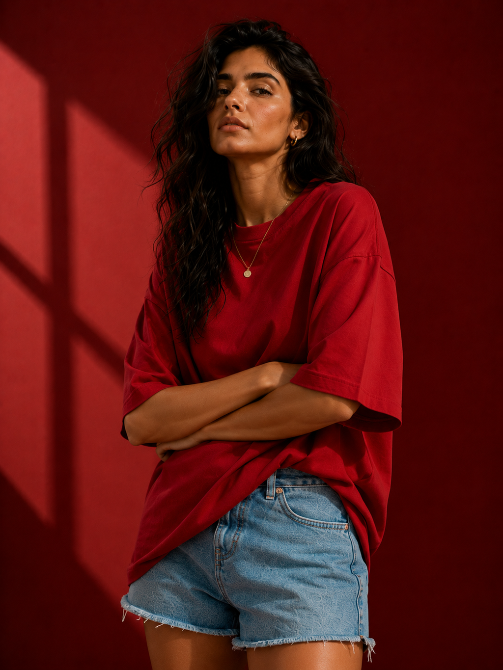 Cotton Boxy Fit T-Shirt - Red Color