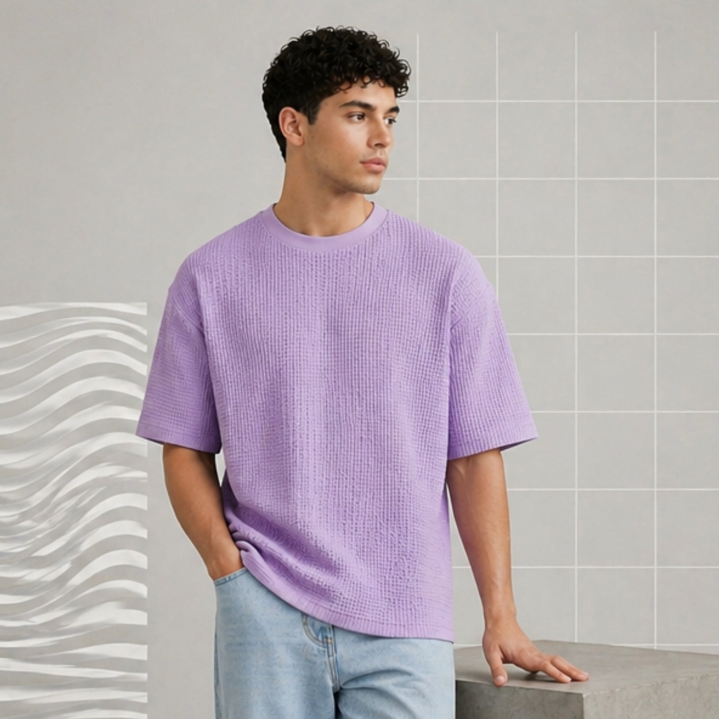 Waffle Boxy Fit Tee Under ₹699 | Lavender