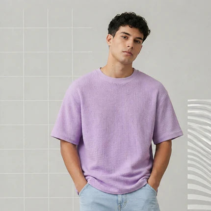 Waffle Boxy Fit Tee Under ₹699 | Cinnamon Brown