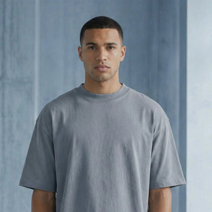 Cotton  Boxy Fit T-Shirt - Steel Blue