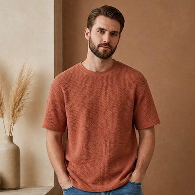 Waffle Boxy Fit Tee Under ₹699 | Cinnamon Brown