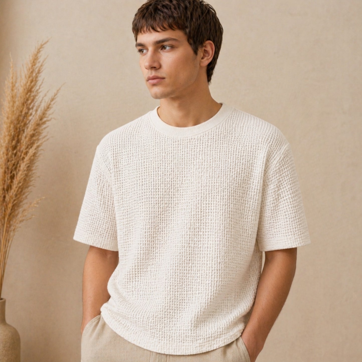 Waffle Boxy Fit Tee Under ₹699 | White