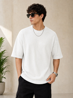 Waffle Knit Boxy Fit Tee Under ₹699 | White