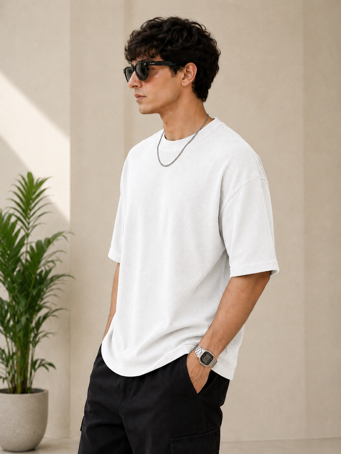 Waffle Knit Boxy Fit Tee Under ₹699 | White