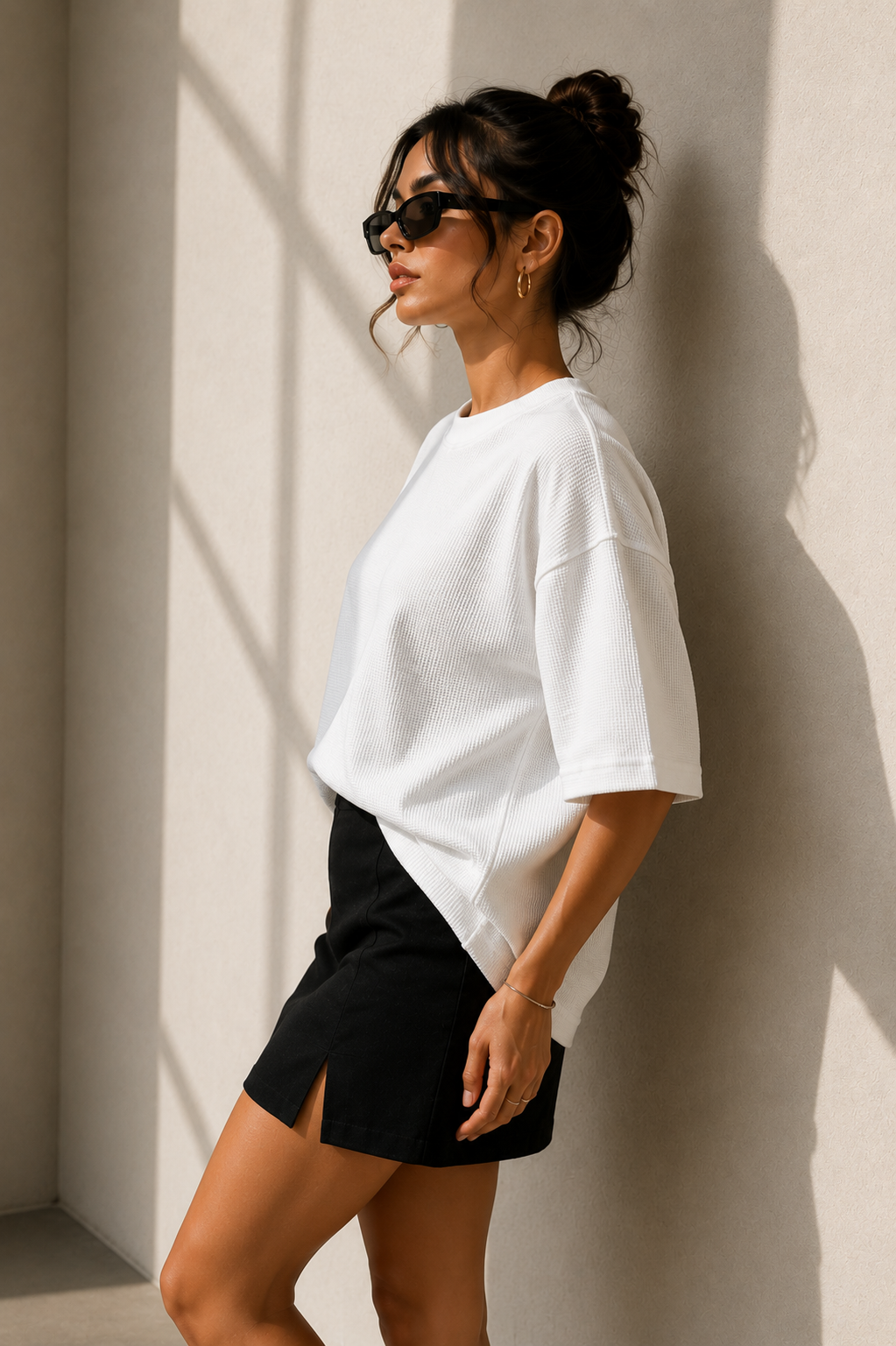 Waffle Boxy Fit Tee Under ₹699 | White Color