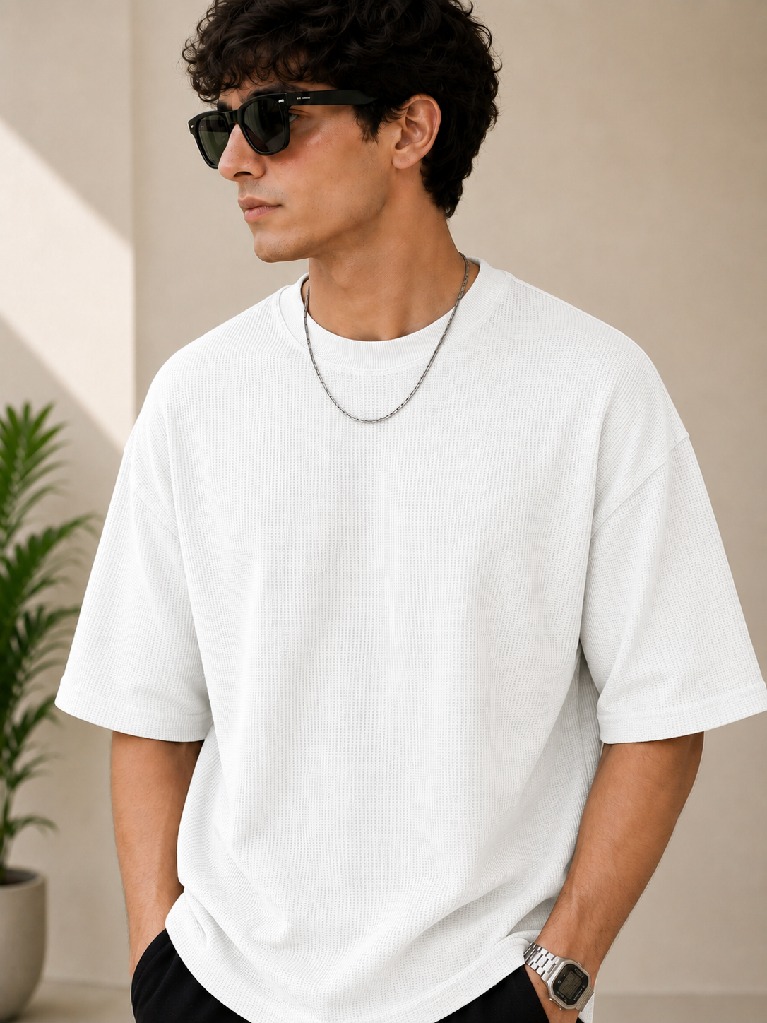 Waffle Knit Boxy Fit Tee Under ₹699 | White