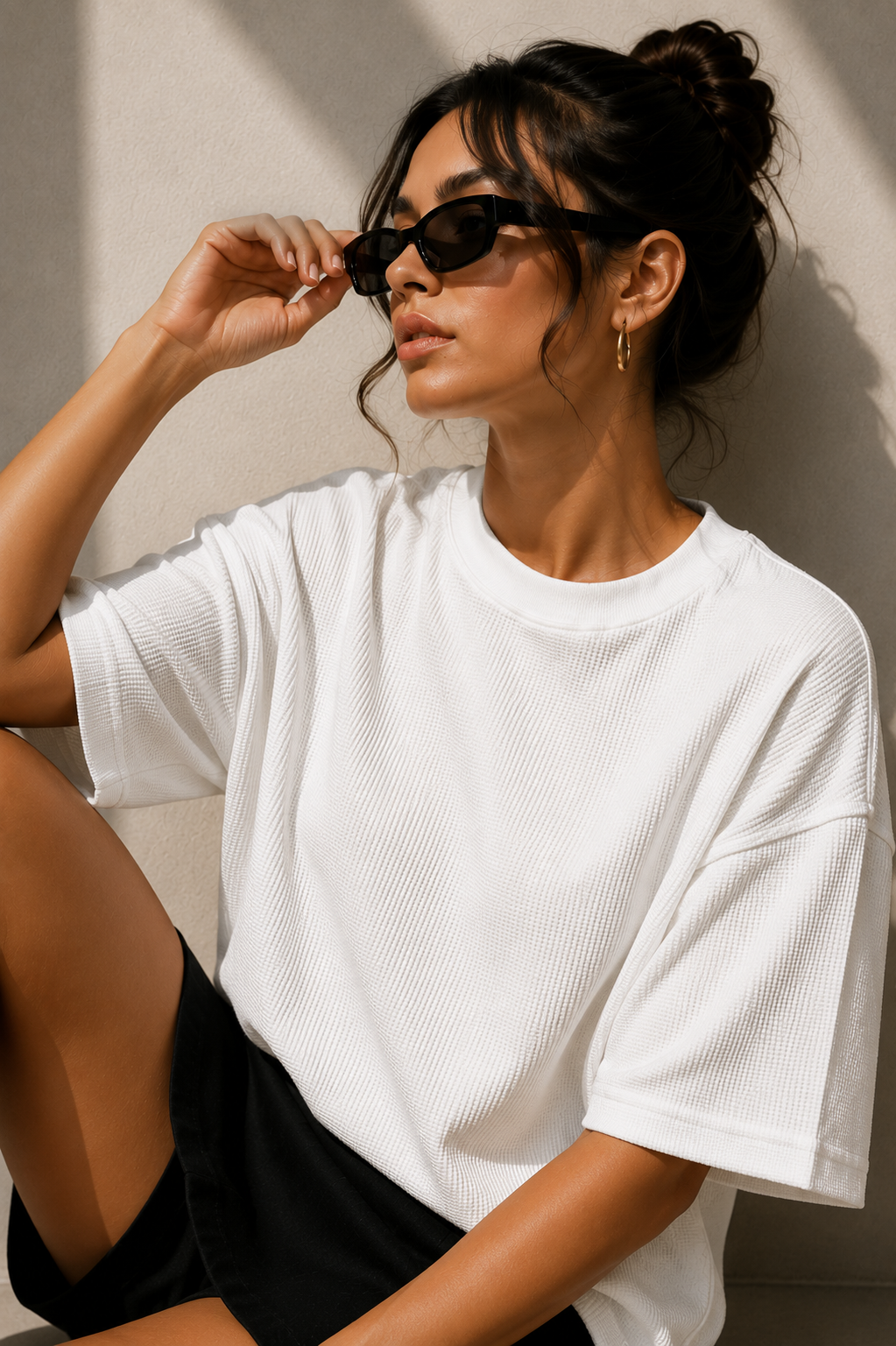 Waffle Boxy Fit Tee Under ₹699 | White Color