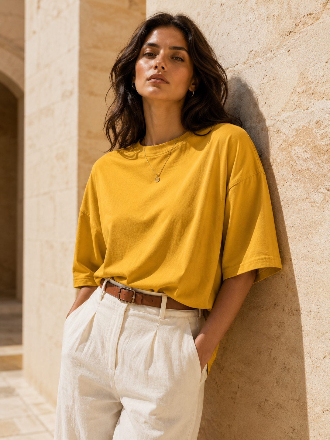 Cotton Boxy Fit T-Shirt - Mustard Yellow Color