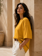 Cotton Boxy Fit T-Shirt - Mustard Yellow Color