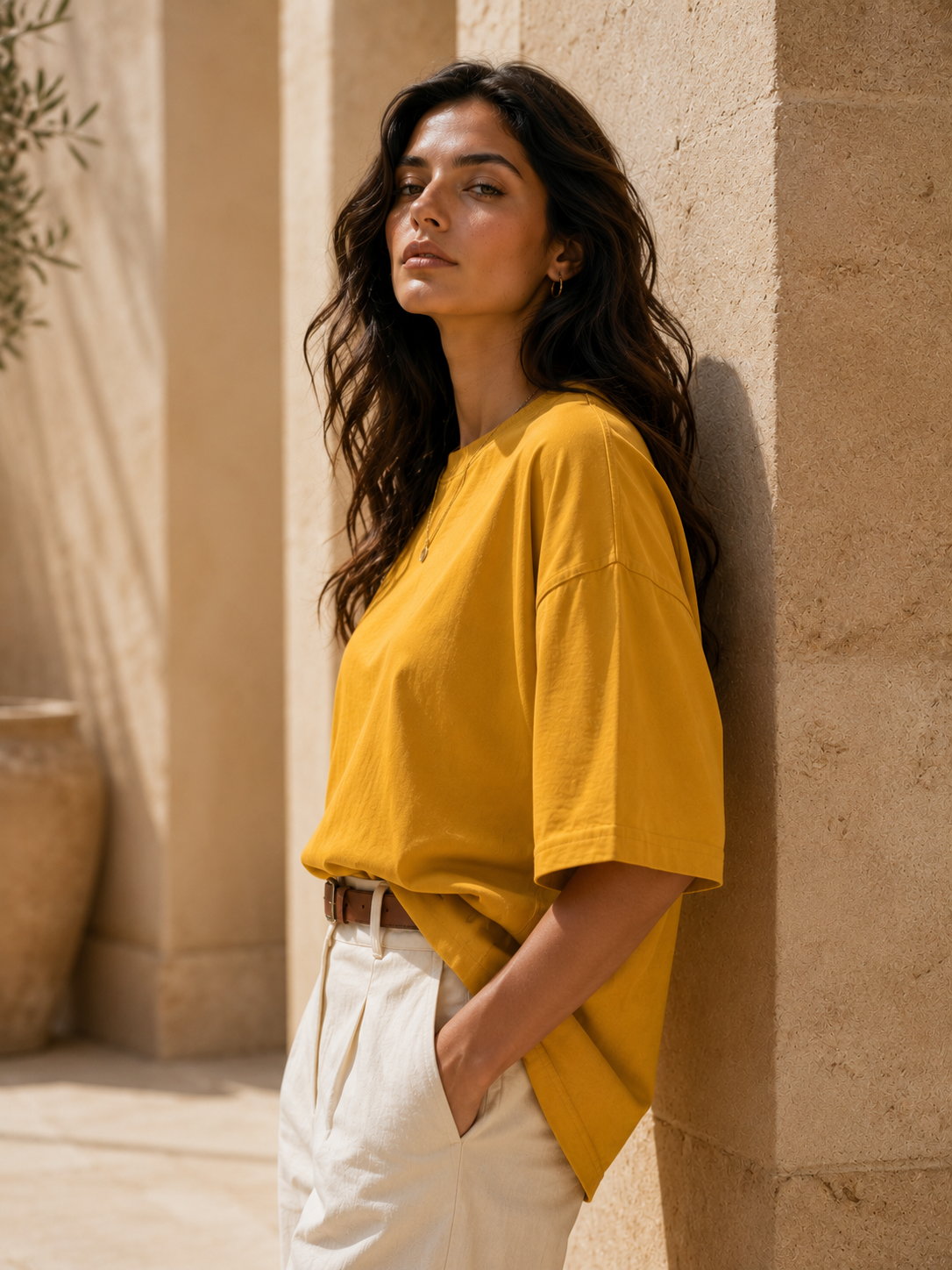 Cotton Boxy Fit T-Shirt - Mustard Yellow Color