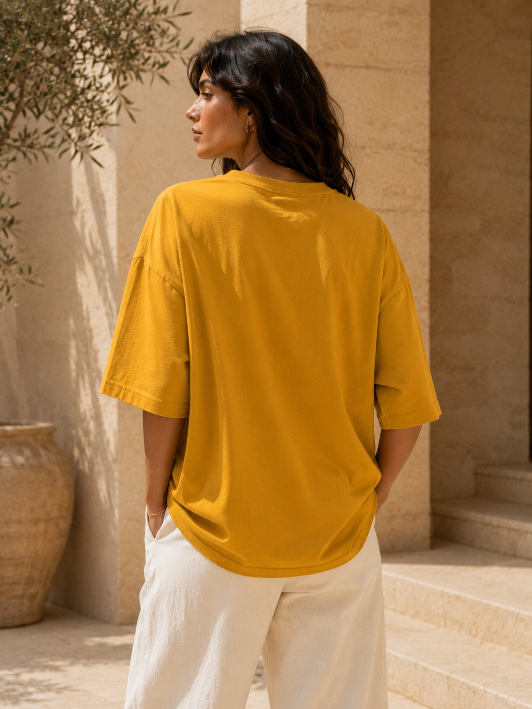 Cotton Boxy Fit T-Shirt - Mustard Yellow Color