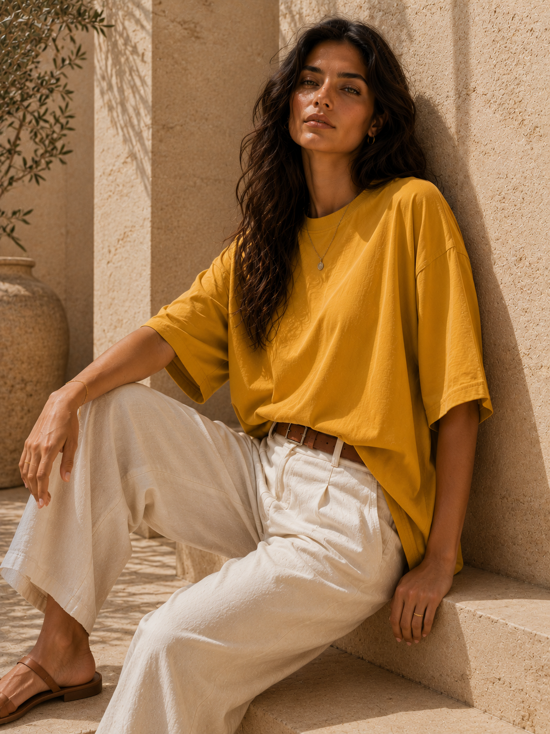 Cotton Boxy Fit T-Shirt - Mustard Yellow Color