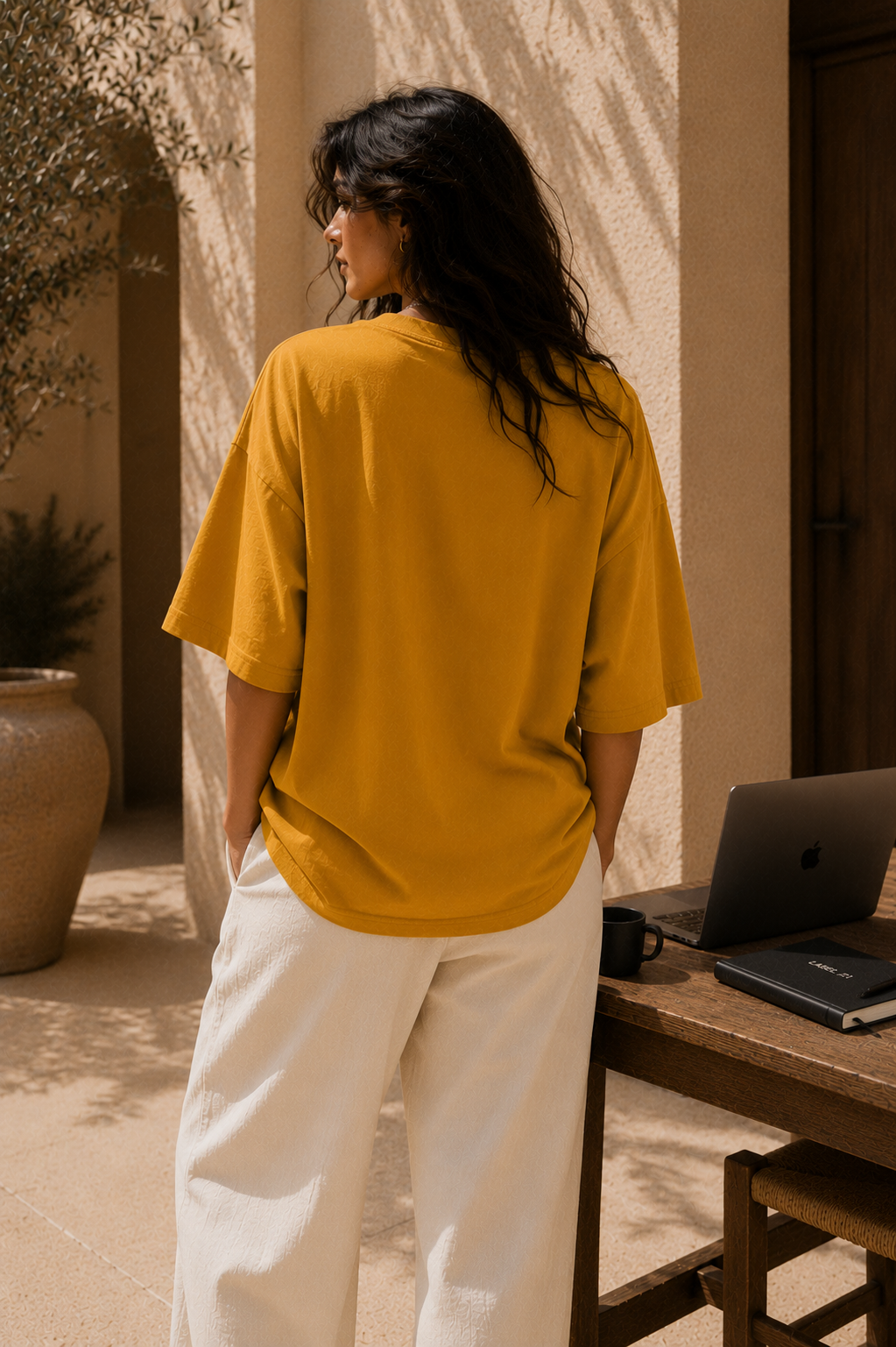 Cotton Boxy Fit T-Shirt - Mustard Yellow Color